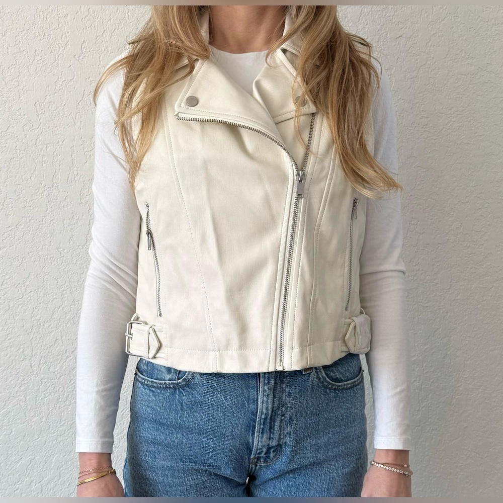 Anthropologie White Faux Leather Moto Vest – Size Small - Picture 5 of 8